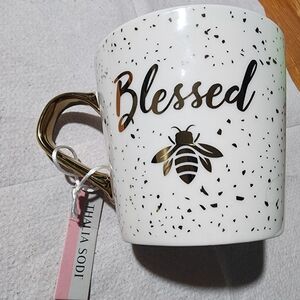 Thalia Sodi Gold and White Mug with 'Blessed' Design
